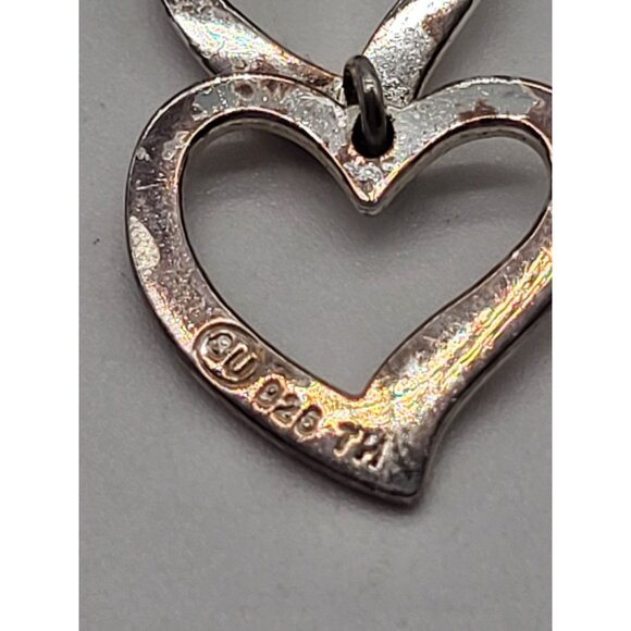 VTG Sterling SIlver 925 Linked Hearts Drop Pendant SU 925 TH Love - Picture 5 of 8